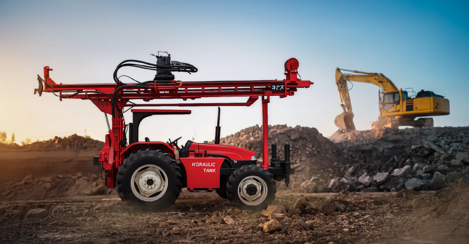 Tractor-mounted drilling rig
